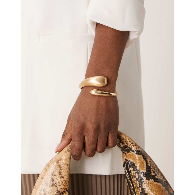 ASOS DESIGN cuff bracelet with wrap around molten detail with shiny 103221704