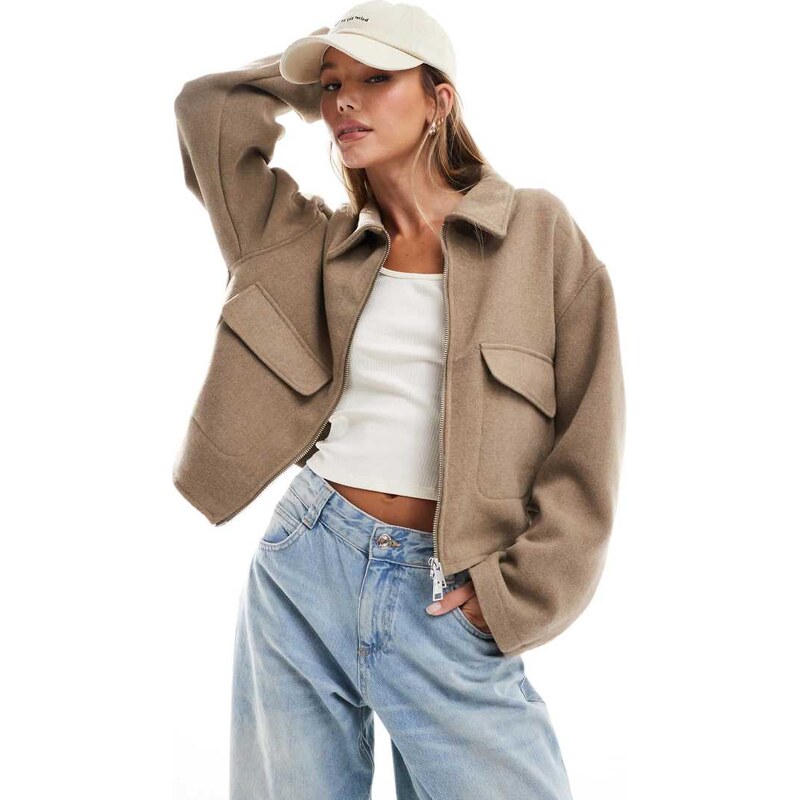 ASOS DESIGN clean formal bomber in oat-Neutral