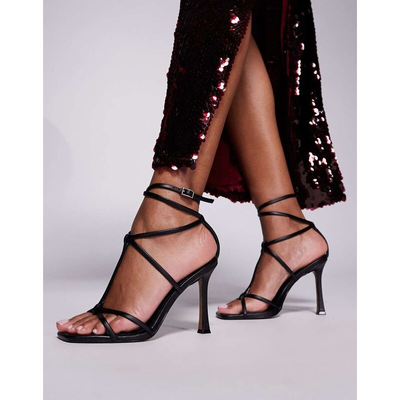 ASOS DESIGN Nobel caged high heeled sandals in black 103259902