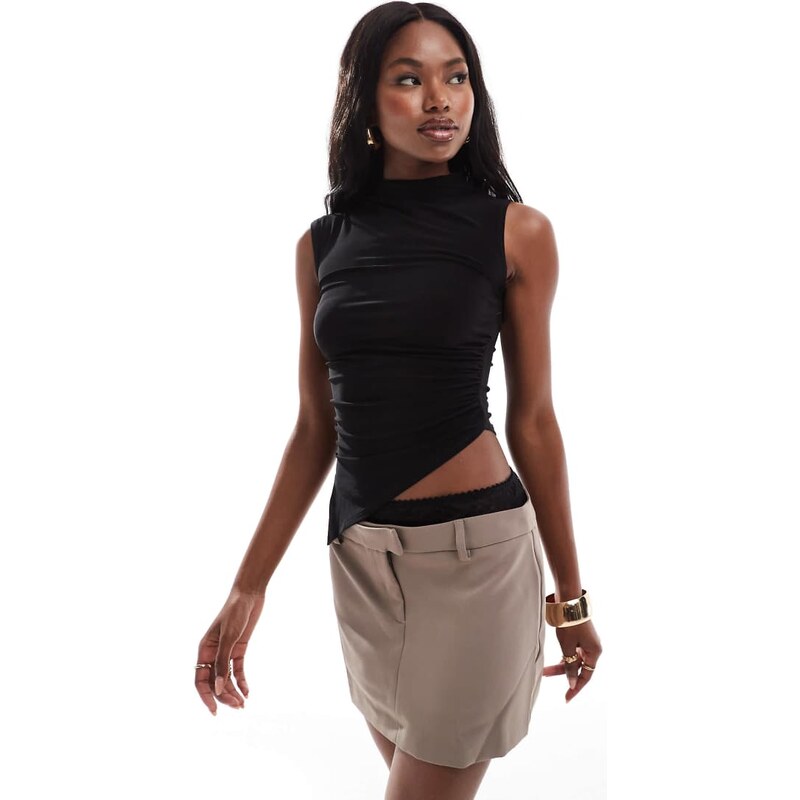 ASOS DESIGN grown on high neck gathered asymmetric hem top in