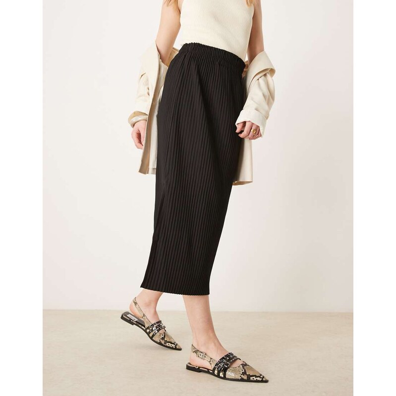 YAS plisse midi skirt in black