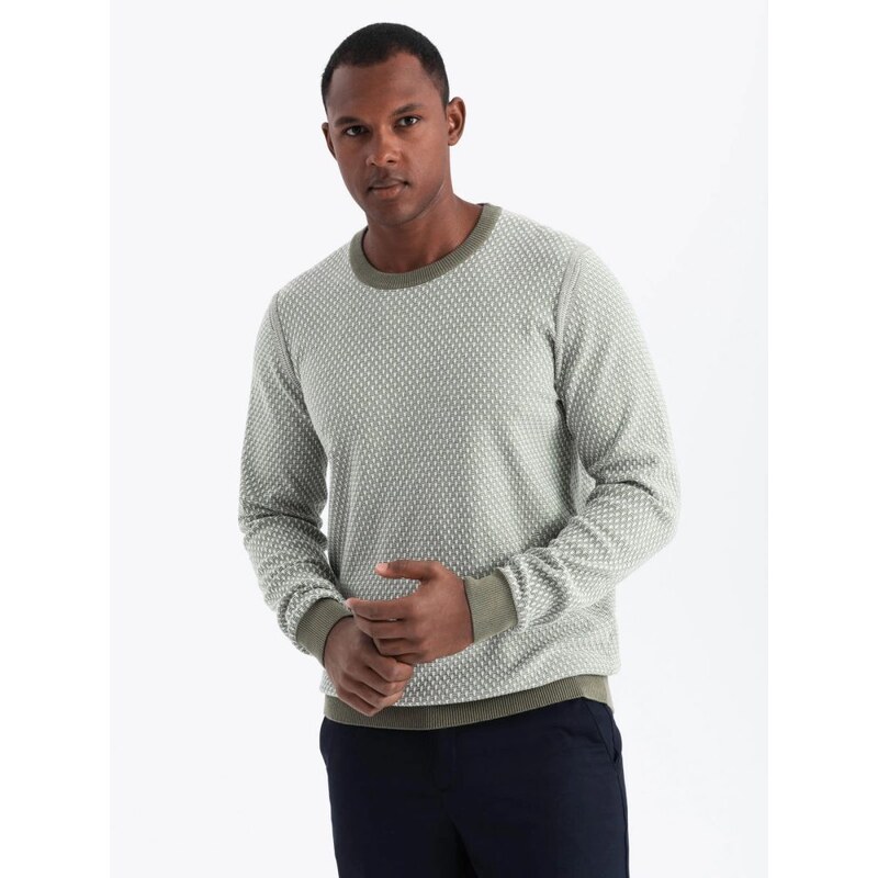 Ombre Clothing Strukturovaný olivový svetr V2 SWSW-0111