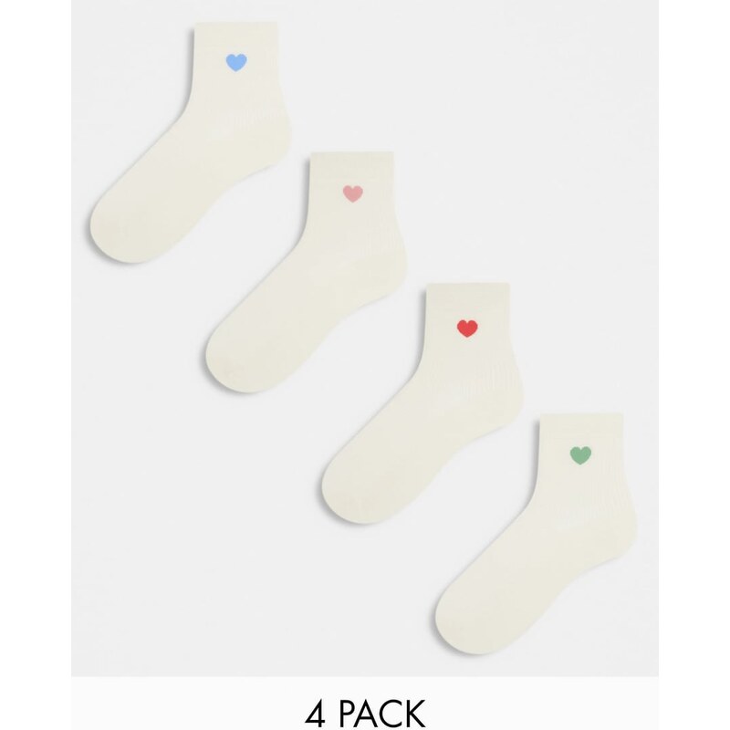 Lindex 4 pack heart detail ankle socks in beige-Black 100678382
