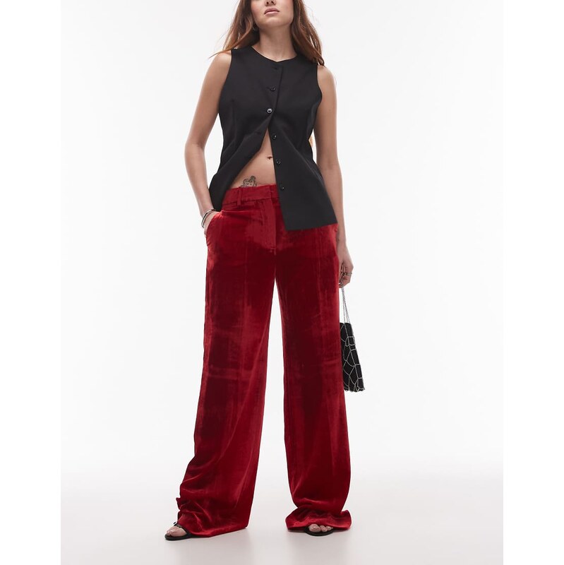 Mango velvet trouser in red 103285141