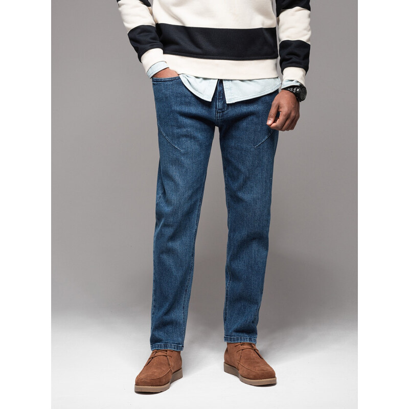 Ombre Mens CARROT FIT denim pants with decorative darts - dark