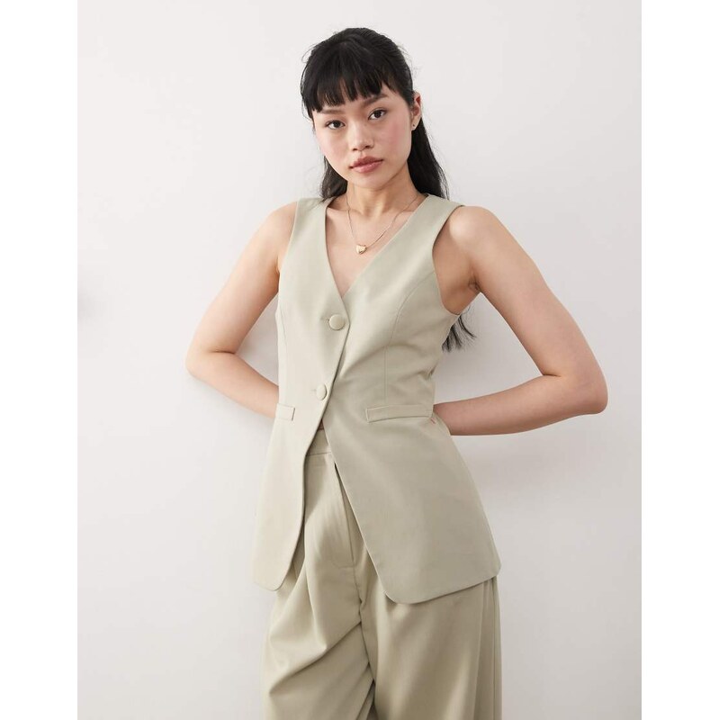 Miss Selfridge co-ord tailored longline waistcoat in khaki-Green 103317881