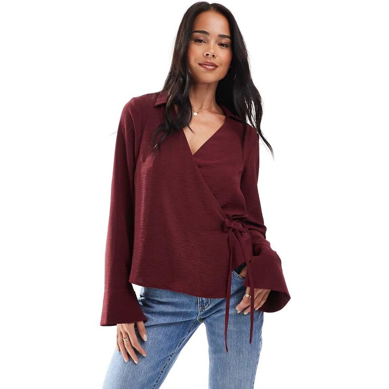 ONLY wrap detail shirt in red 115718596