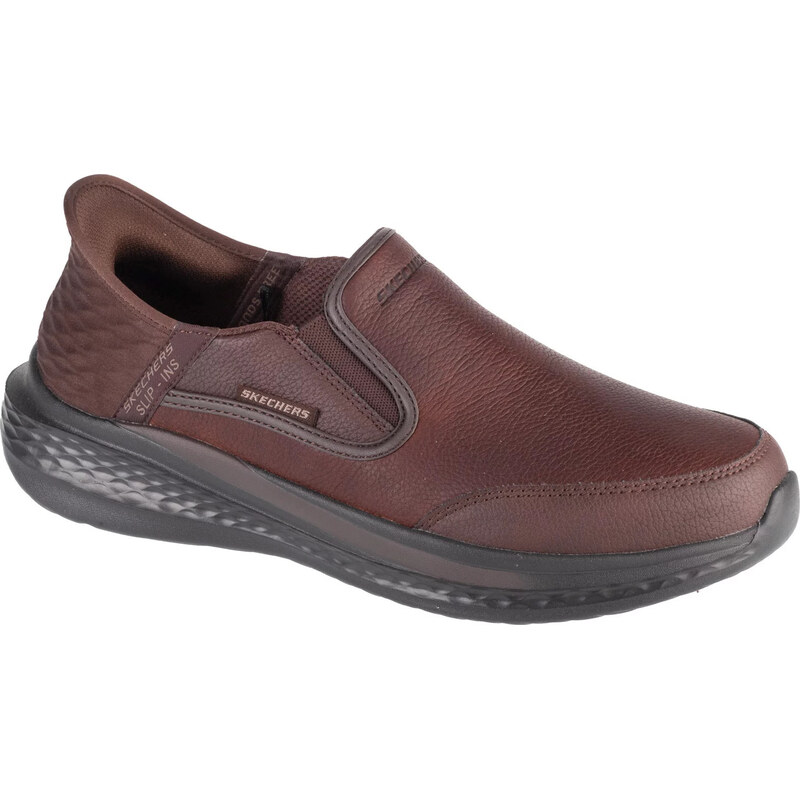 Tmavě hnědé pánské kožené tenisky Skechers Slip-Ins: Slade Hnědá