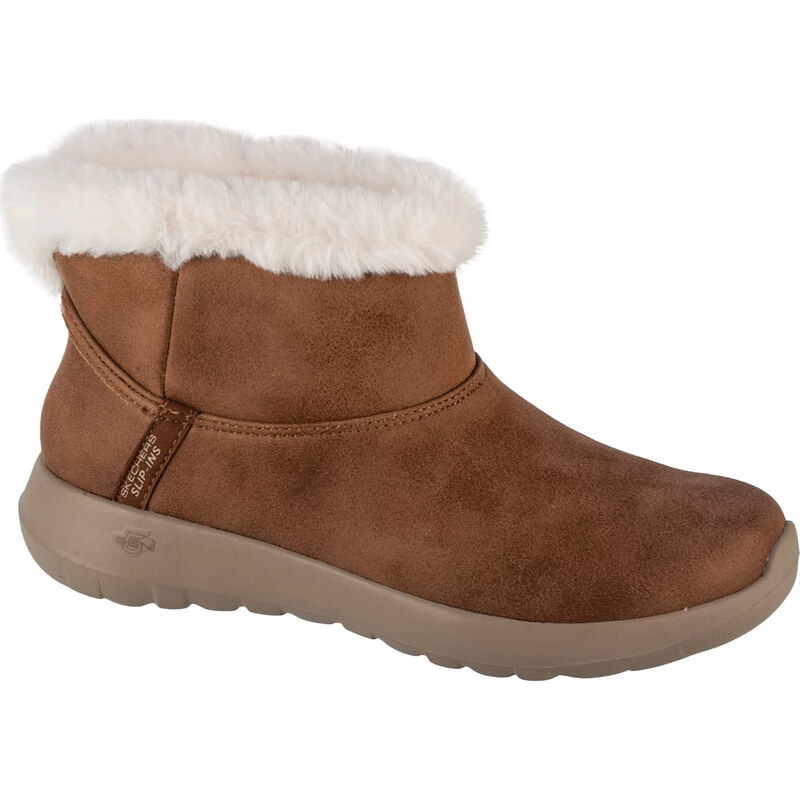 Hnědé dámské kotníkové boty s kožíškem Skechers Slip-Ins: On-The