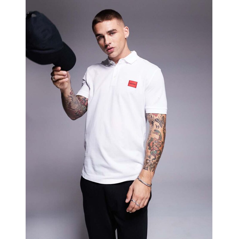 HUGO Red dereso badge logo polo in white