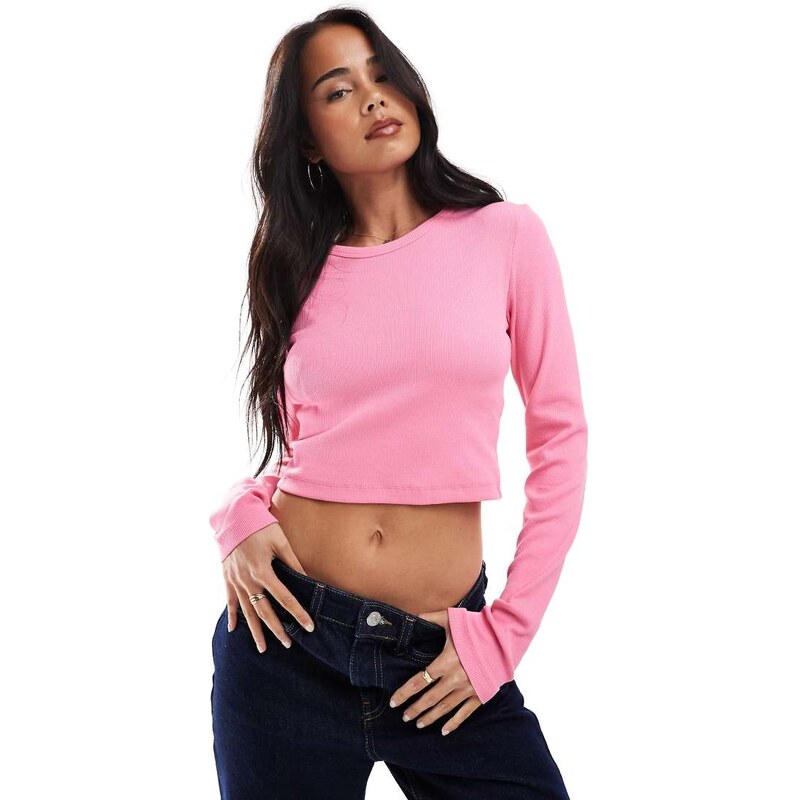 JJXX long sleeve ribbed t-shirt in pink