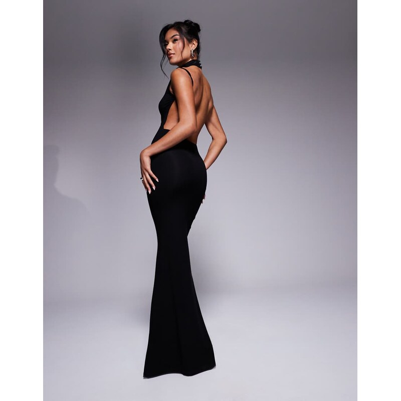 ASOS DESIGN high neck slash shoulder maxi dress with open back in 103335744