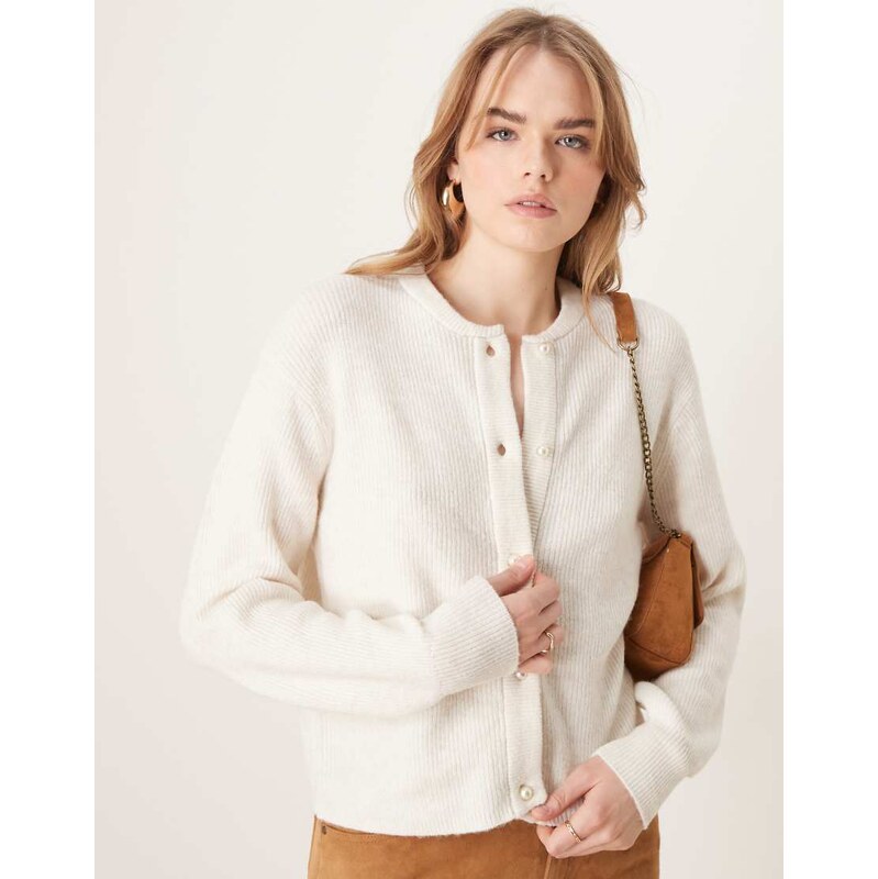 JDY ribbed cardigan with pearl buttons in cream-White 103358842
