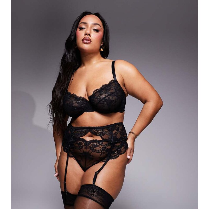 ASOS Curve ASOS DESIGN Curve Lola lace underwired bra in black 115735073