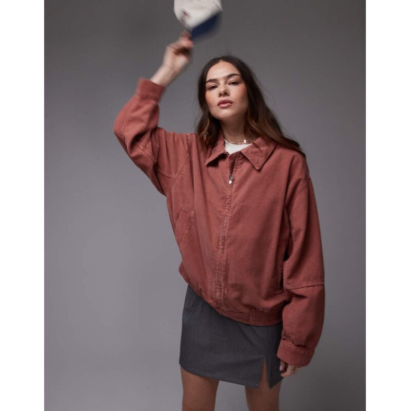 Topshop cord zip through jacket in chutney-Brown 103358976