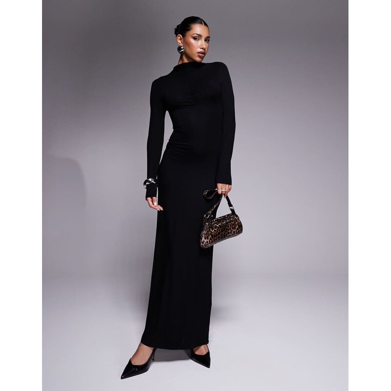 ASOS DESIGN high neck long sleeve with ruching maxi dress in