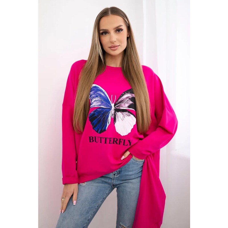 MladaModa Prodloužená oversize halenka s potiskem motýla