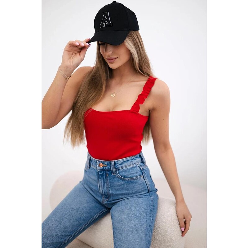 MladaModa Body halenka s volánky na ramínkách model 9257 červená