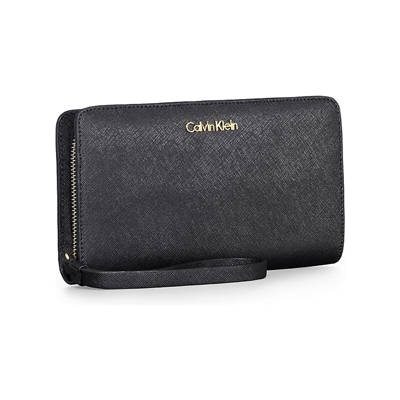 Černá kožená peněženka Calvin Klein saffiano Scarlett portfolio