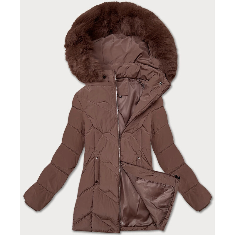 Dámská plus size zimní bunda s kapucí Swest chocolate (B8300-14) 103365387