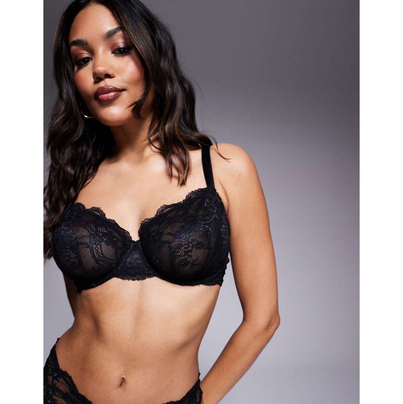 ASOS DESIGN Fuller Bust Lola lace underwired bra in black