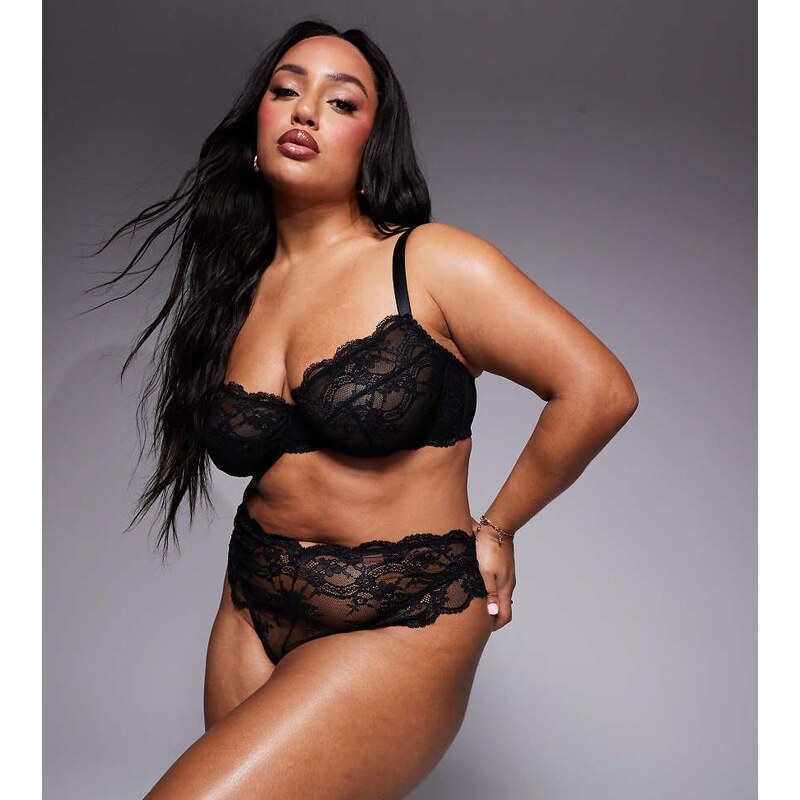 ASOS Curve ASOS DESIGN Curve Lola lace thong in black 113263086