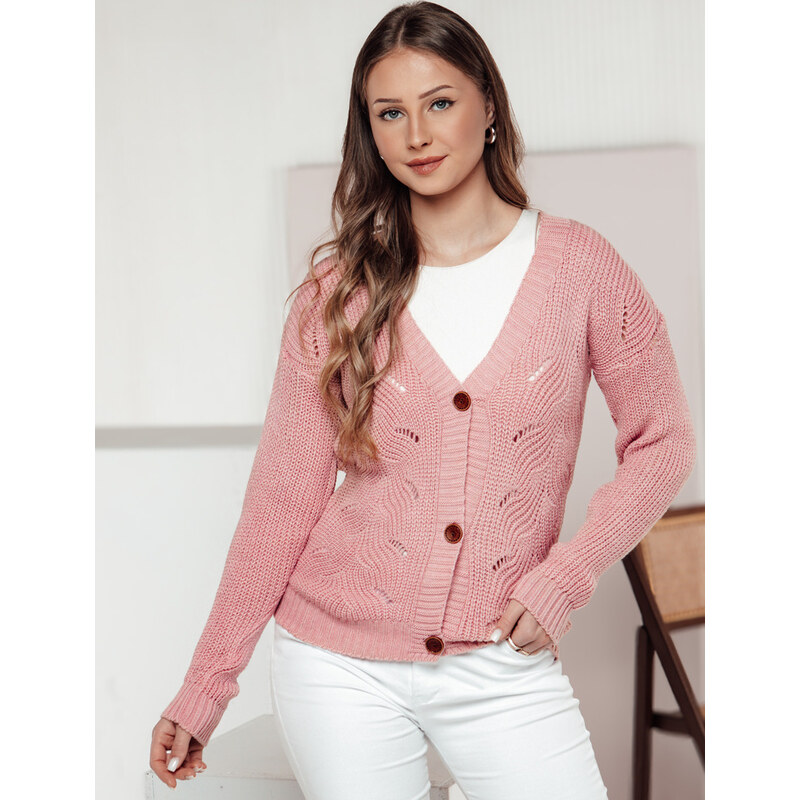 BASIC Světle růžový dámský svetr na knoflíky KNITVIA Světle