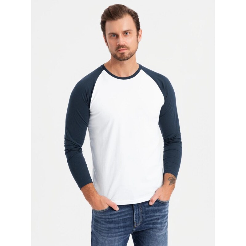 Ombre Clothing Trendy bílo-tmavě modré pánské tričko V1 LSCL