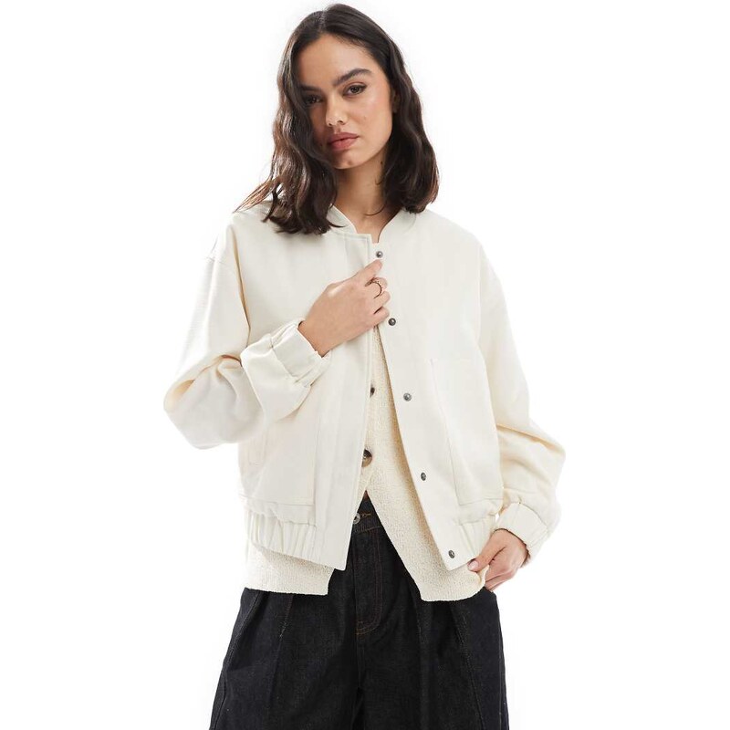 Pieces lined bomber jacket in whisper white