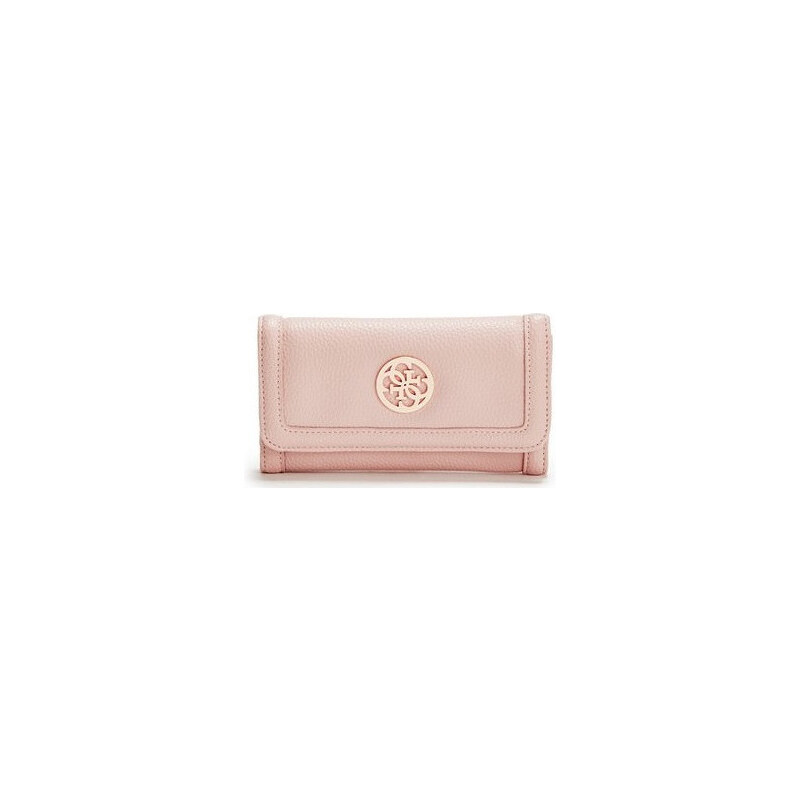 Guess Elegantní peněženka Enamel Quattro G Slim Clutch růžová