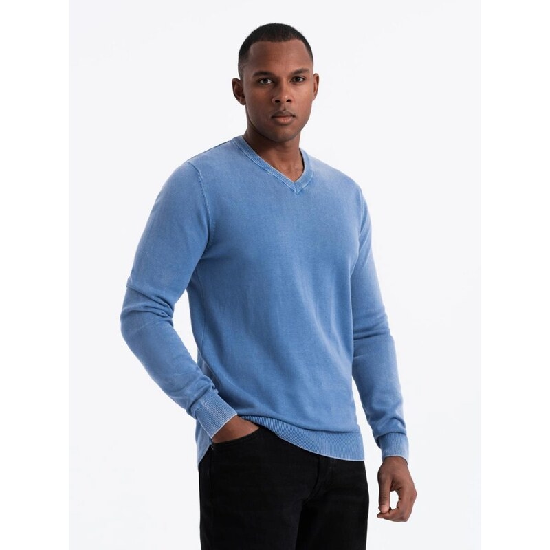 Ombre Clothing Pánský svetr s výstřihem do V v modré barvě V4