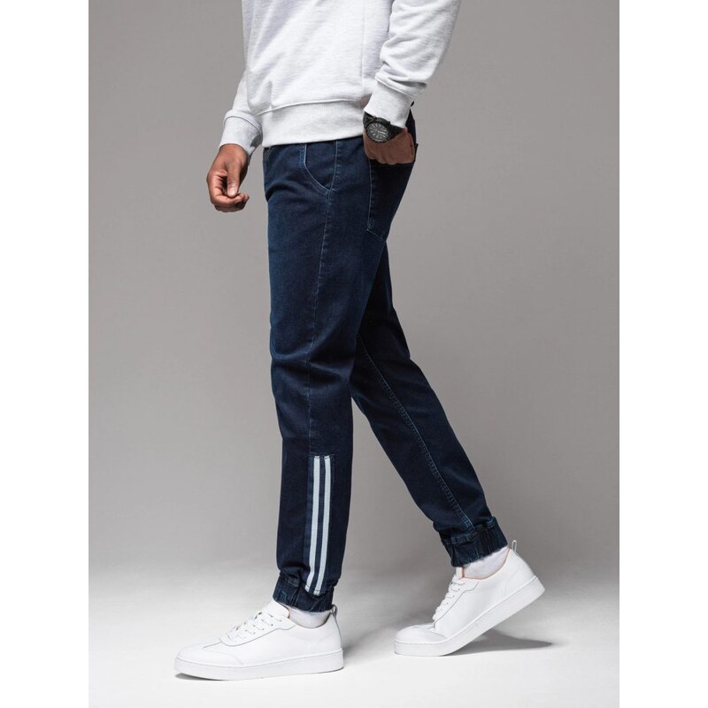 Ombre Clothing Jedinečné tmavě modré riflové jogger kalhoty s