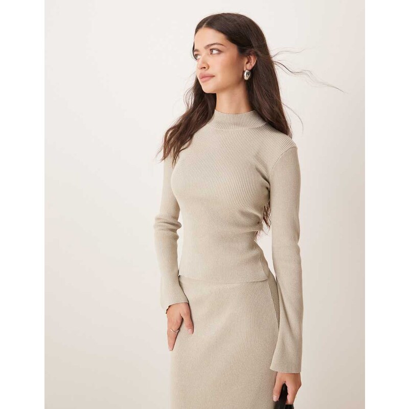 Pretty Lavish knit top co-ord in metallic grey-White 103431857