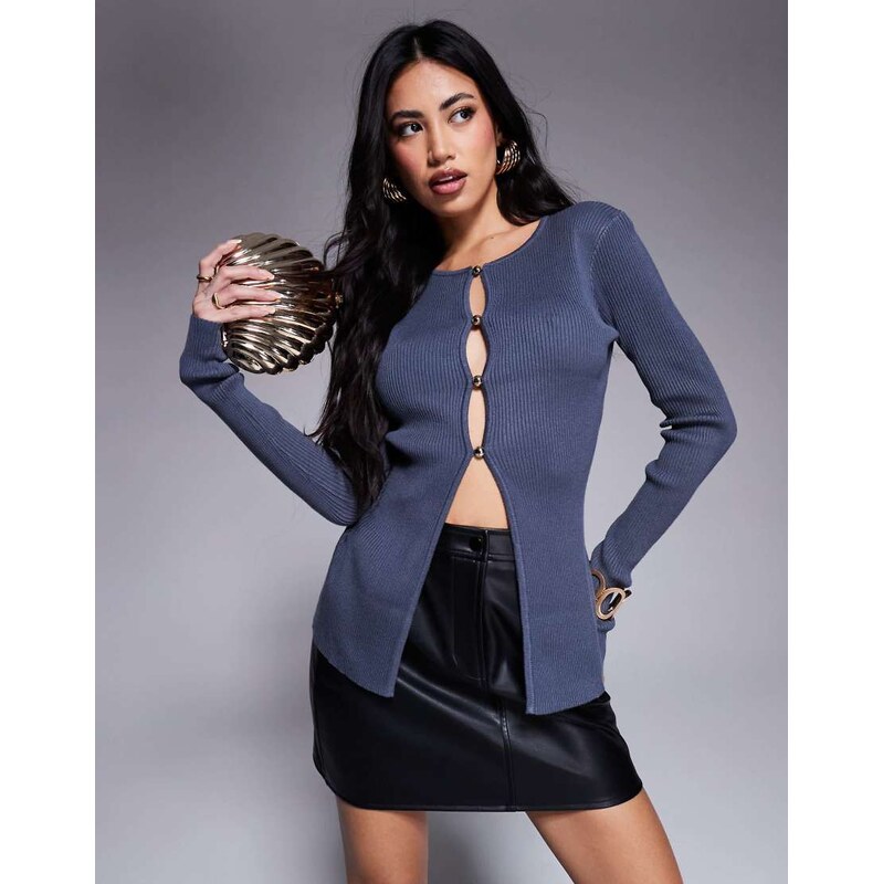 Kaiia exclusive button through split front longline cardigan in 103440511