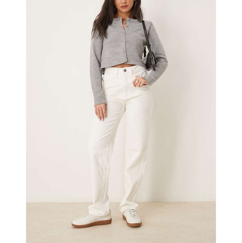Vila Kelly high waisted wide leg jean in white 115510110