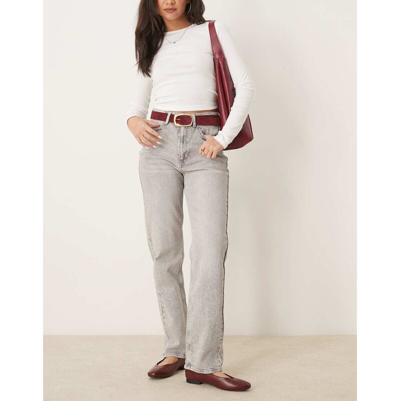 Vila Kelly high waisted wide leg jean in light grey denim 115510111