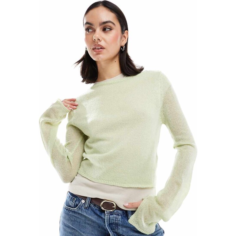 ASOS DESIGN crew neck jumper in loose knit in sage-Green 103440516