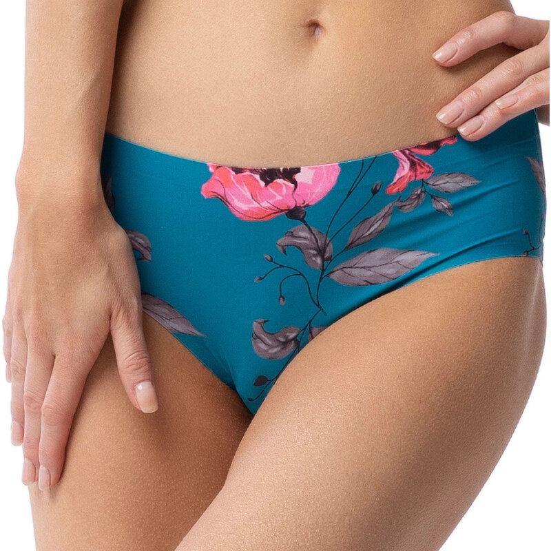 Dámské kalhotky simple classic Wild Rose petrolejové se vzorem -