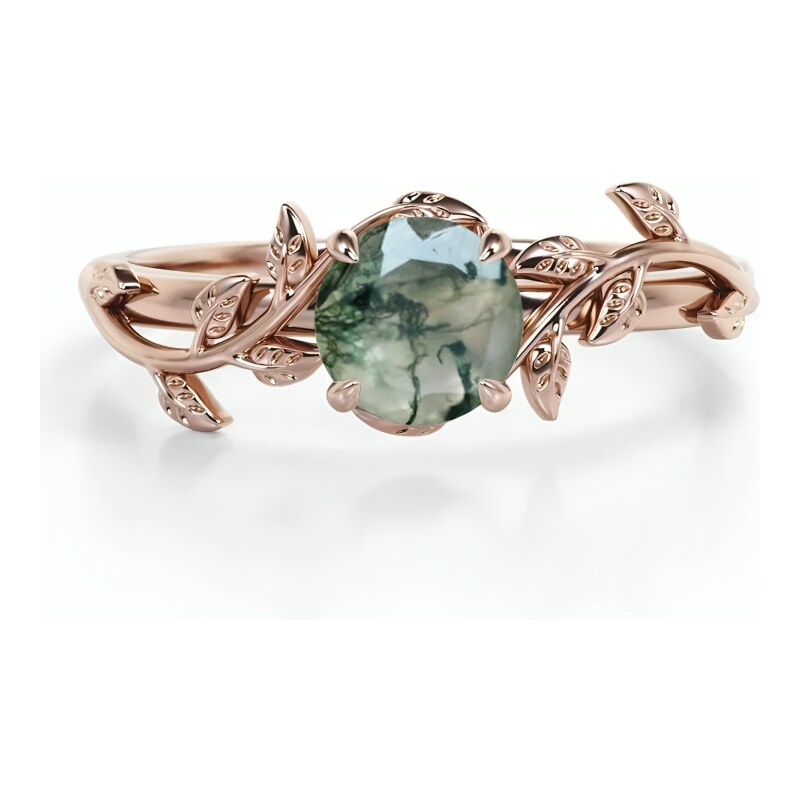 LUNICA Stříbrný prsten MECHOVÝ ACHÁT ROSE GOLD 103483074