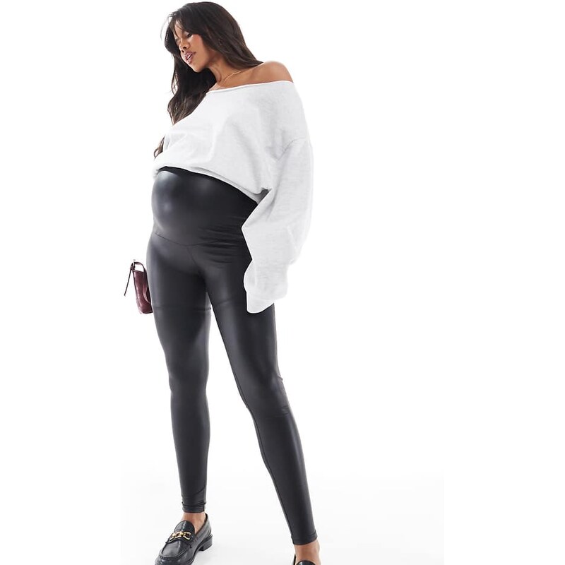 ONLY Maternity coated leggings in black 103493358