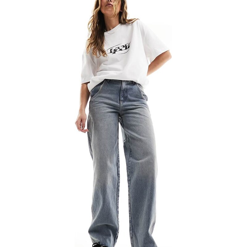COLLUSION x009 mid rise dad jeans in light wash-Blue