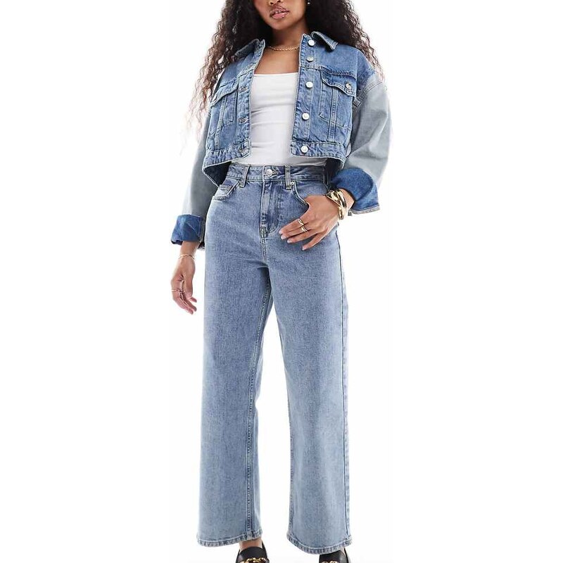 Miss Selfridge Petite straight leg jean in mid wash-Blue 103490304