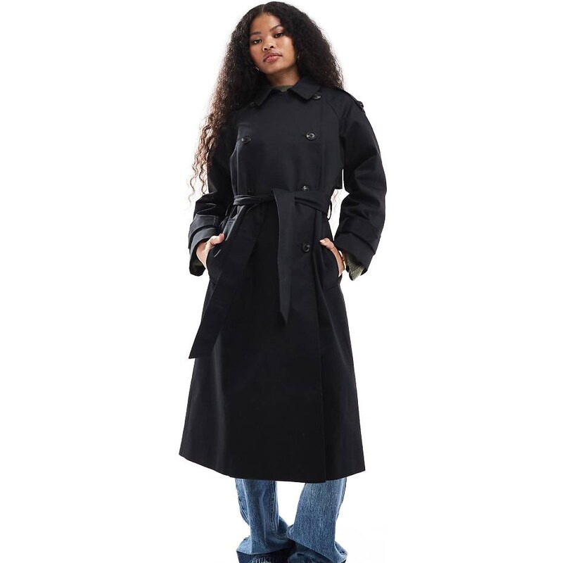 ASOS Petite ASOS DESIGN Petite longline trench coat in black 103492291