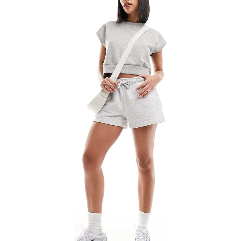 Weekday Essence jersey shorts in grey marl exclusive to ASOS