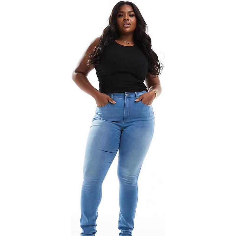 ONLY Curve Augusta high waisted skinny jeans in light blue wash 103491806