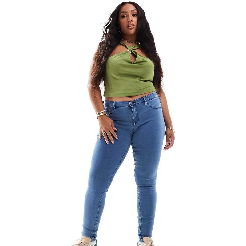 ONLY Curve push-up skinny jeans in mid blue 103491814