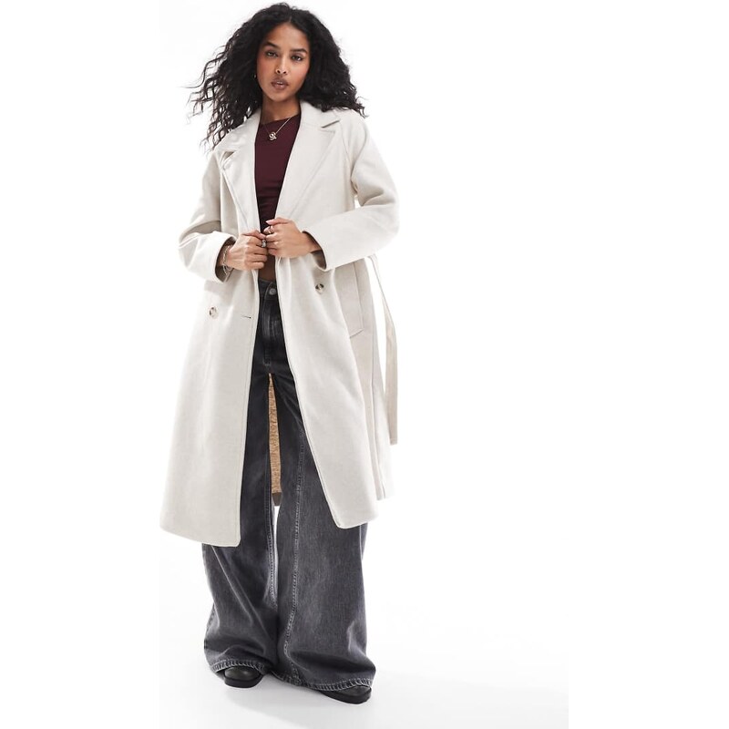 Stradivarius soft touch trench coat in ecru-White