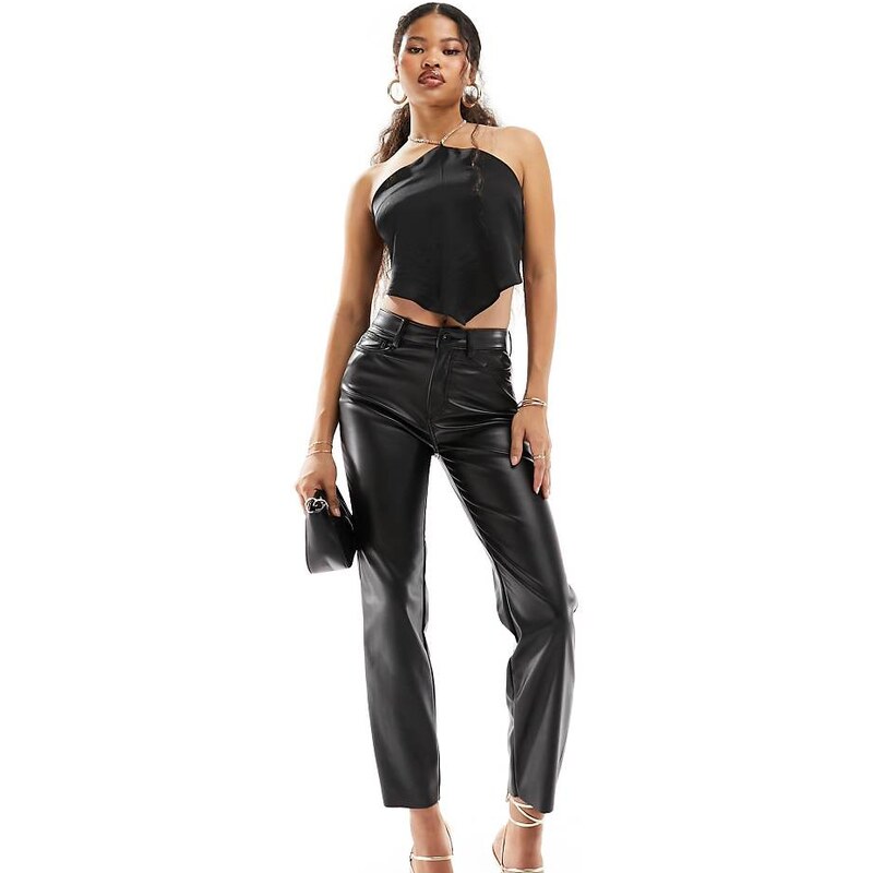 ONLY Petite Emily faux leather ankle trousers in black 103563942