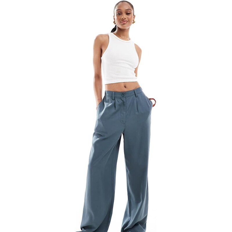 ASOS Tall ASOS DESIGN Tall wide leg dad trousers in petrol blue 113401322