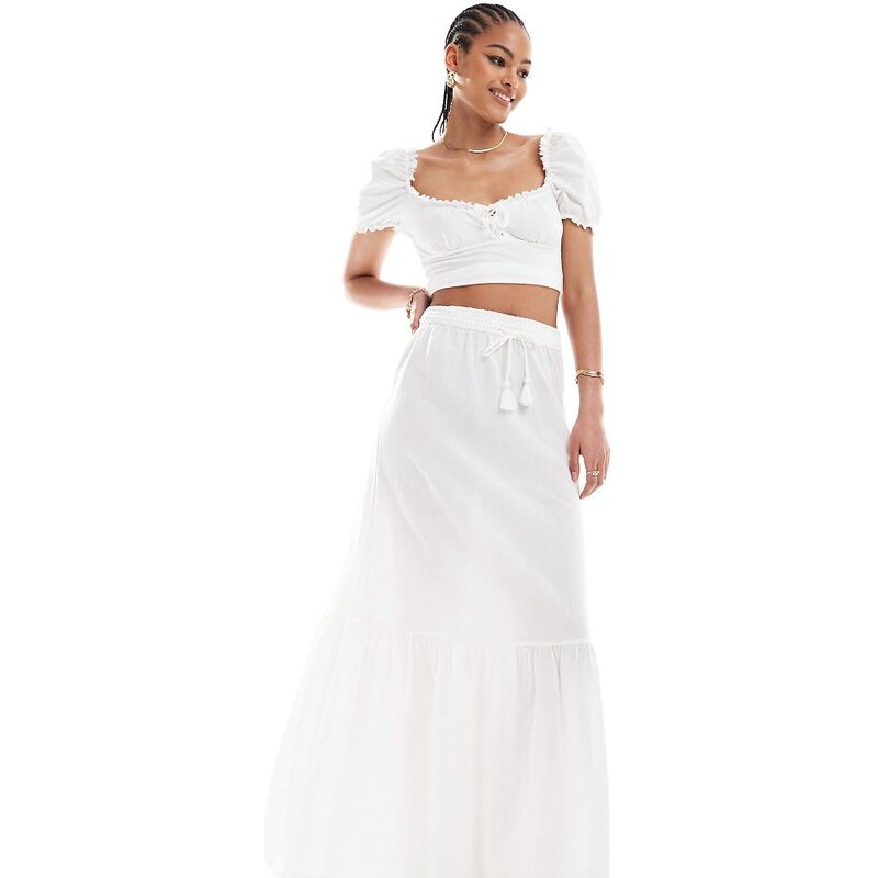 Vero Moda Tall boho maxi skirt in white